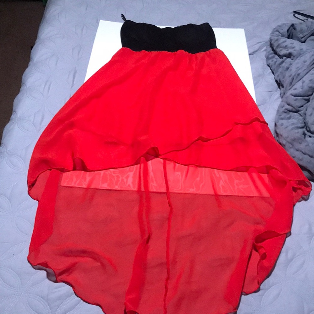 Red & black strapless high-low